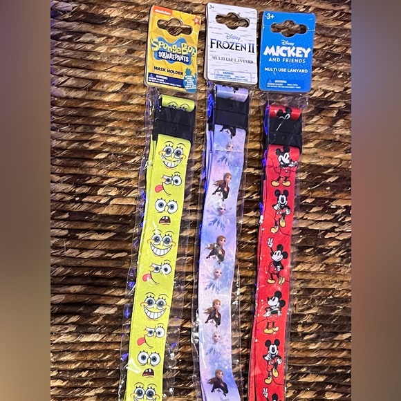 Licensed Cartoon Lanyards - Set of 3 - SpongeBob, Frozen, Mickey Mouse Disney - Picture 1 of 1